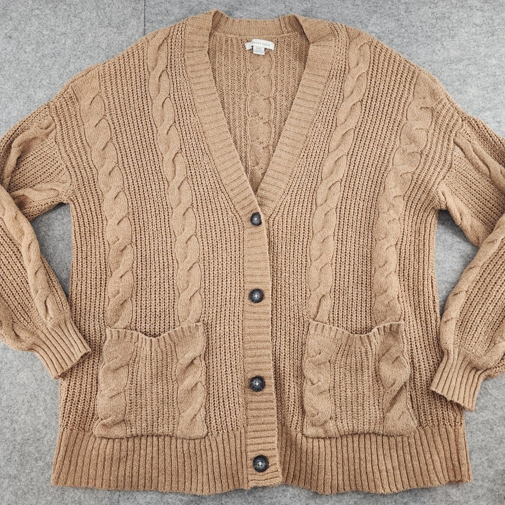 American Eagle Brown Cable Knit Cardigan Oversized Boho Womens Medium